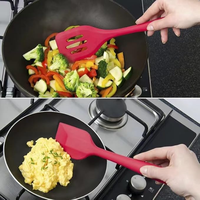 10 Pcs Silicone Cooking Kitchen Utensils Set,BPA FREE Gadgets for Non-Stick Cookware (Red), 10.63*2.56