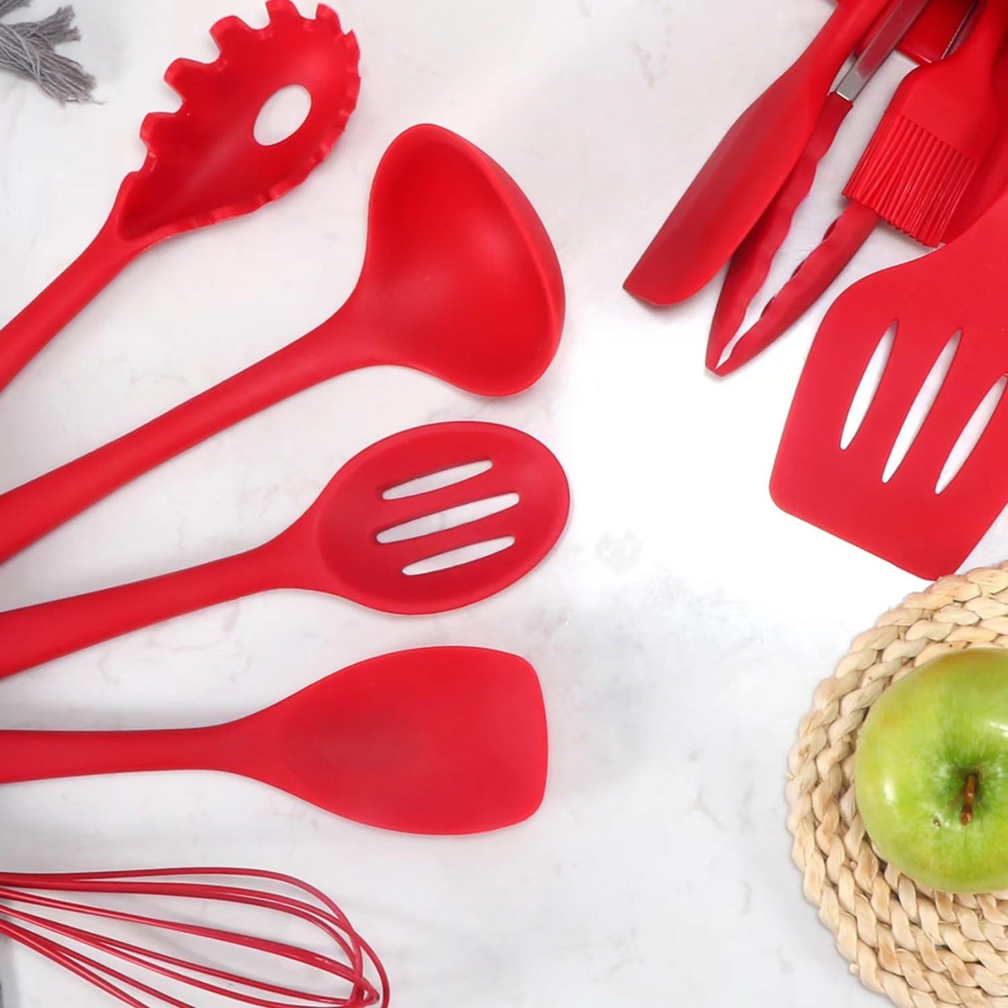 10 Pcs Silicone Cooking Kitchen Utensils Set,BPA FREE Gadgets for Non-Stick Cookware (Red), 10.63*2.56