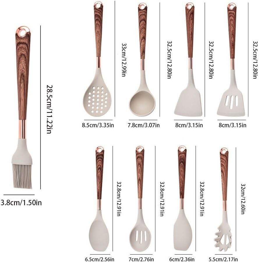 Silicone Kitchen Utensils Set, Heat Resistant Silicone Cooking Utensils For Cooking Wooden Handles, Spatula Set, Kitchen Utensil Tools(Soup Spoon)
