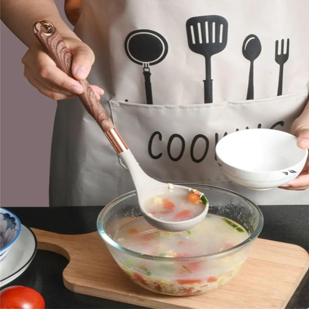 Silicone Kitchen Utensils Set, Heat Resistant Silicone Cooking Utensils For Cooking Wooden Handles, Spatula Set, Kitchen Utensil Tools(Soup Spoon)