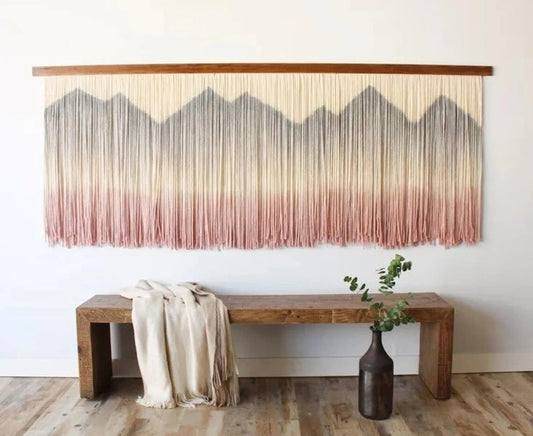 Generic Large macrame wall hanging, woven wall hanging modern boho wall art, Ocean beach farmhouse bohemian living room bedroom wall décor (Wood Bar, W 35 X L 28 INCHES)