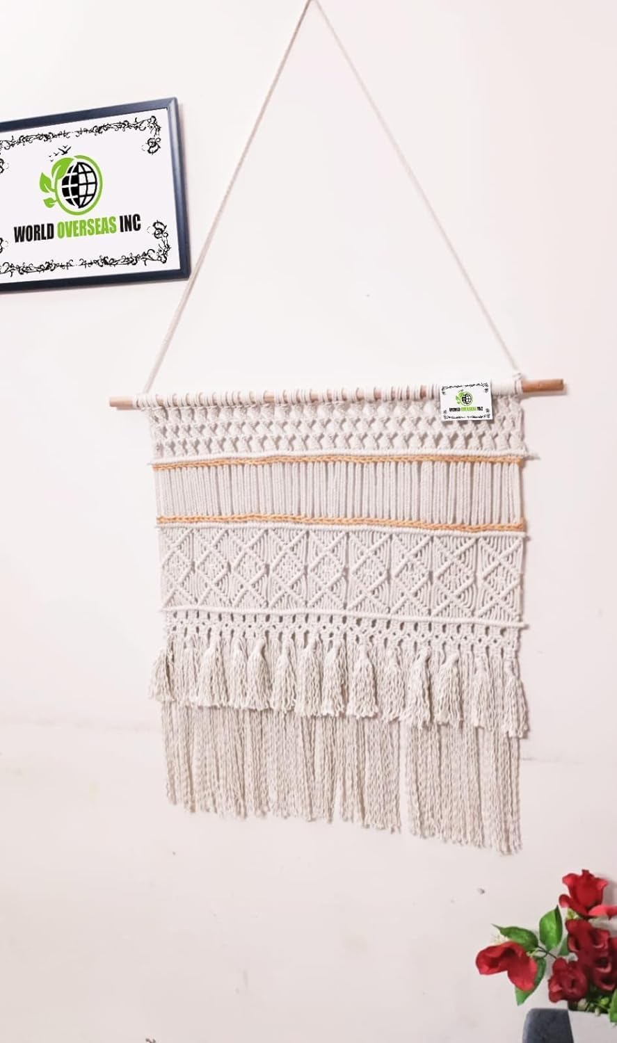 Generic Modern macrame,Large Wall Hanging, Boho Wall Art,Neutral Wall tapestry, Geometric wall art, Macraweave, Weaving Hang On Wood Bar (Natural Wooden Stiicks, W 20 X L 28 Inches)