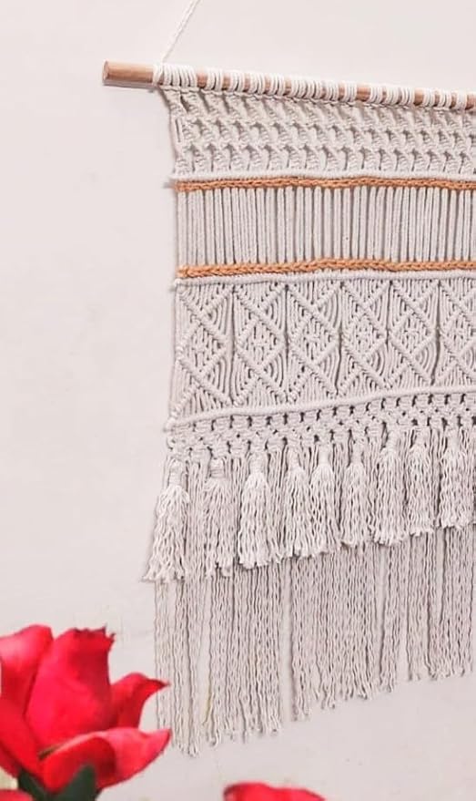 Generic Modern macrame,Large Wall Hanging, Boho Wall Art,Neutral Wall tapestry, Geometric wall art, Macraweave, Weaving Hang On Wood Bar (Natural Wooden Stiicks, W 20 X L 28 Inches)