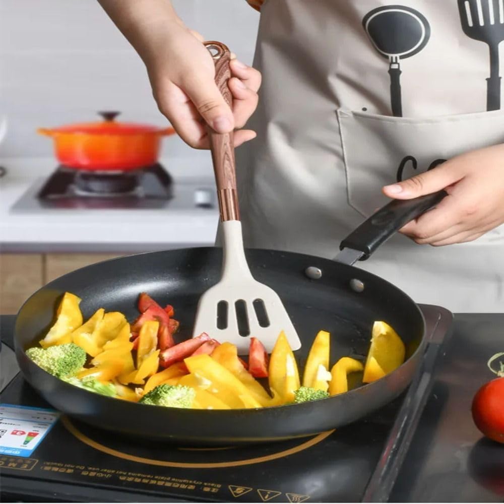 Silicone Kitchen Utensils Set, Heat Resistant Silicone Cooking Utensils For Cooking Wooden Handles, Spatula Set, Kitchen Utensil Tools(Soup Spoon)