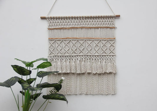 Generic Modern macrame,Large Wall Hanging, Boho Wall Art,Neutral Wall tapestry, Geometric wall art, Macraweave, Weaving Hang On Wood Bar (Natural Wooden Stiicks, W 20 X L 28 Inches)