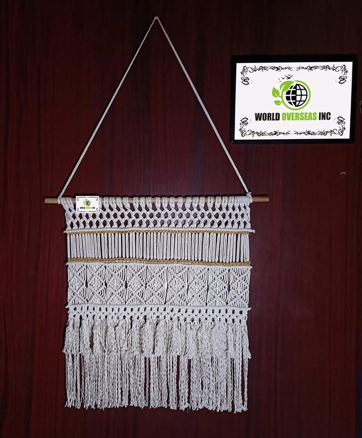 Generic Modern macrame,Large Wall Hanging, Boho Wall Art,Neutral Wall tapestry, Geometric wall art, Macraweave, Weaving Hang On Wood Bar (Natural Wooden Stiicks, W 20 X L 28 Inches)