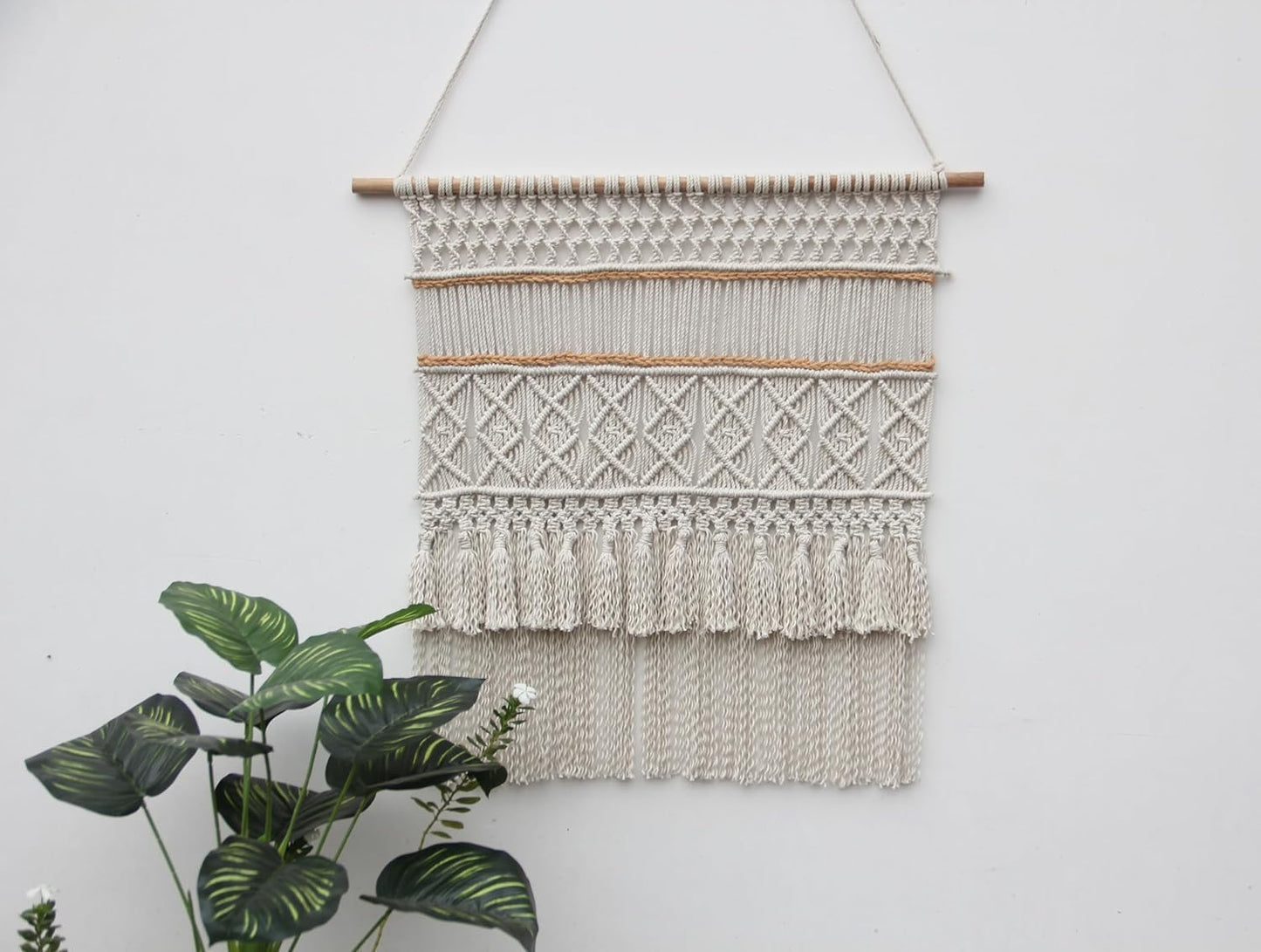 Generic Modern macrame,Large Wall Hanging, Boho Wall Art,Neutral Wall tapestry, Geometric wall art, Macraweave, Weaving Hang On Wood Bar (Natural Wooden Stiicks, W 20 X L 28 Inches)